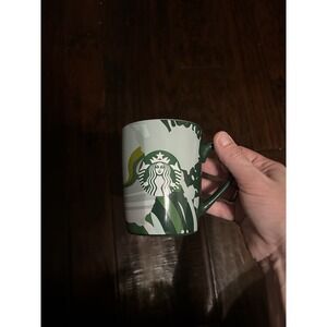 Starbucks 2021 Green Leaf Fern Coffee Mug 10oz Siren Logo Ceramic Mint White Cup
